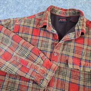 Wolverine Button Up Jacket Men's XL Corduroy Orange Plaid Fleece Lined Insulated